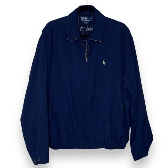 Vintage Polo Ralph Lauren Navy Blue Flannel Lined Jacket Full Zip Men Size XL - Picture 1 of 15